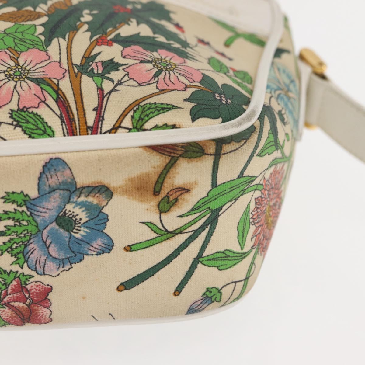 GUCCI Flora Shoulder Bag Canvas Beige Gold 001 093 1050 Auth BA6750