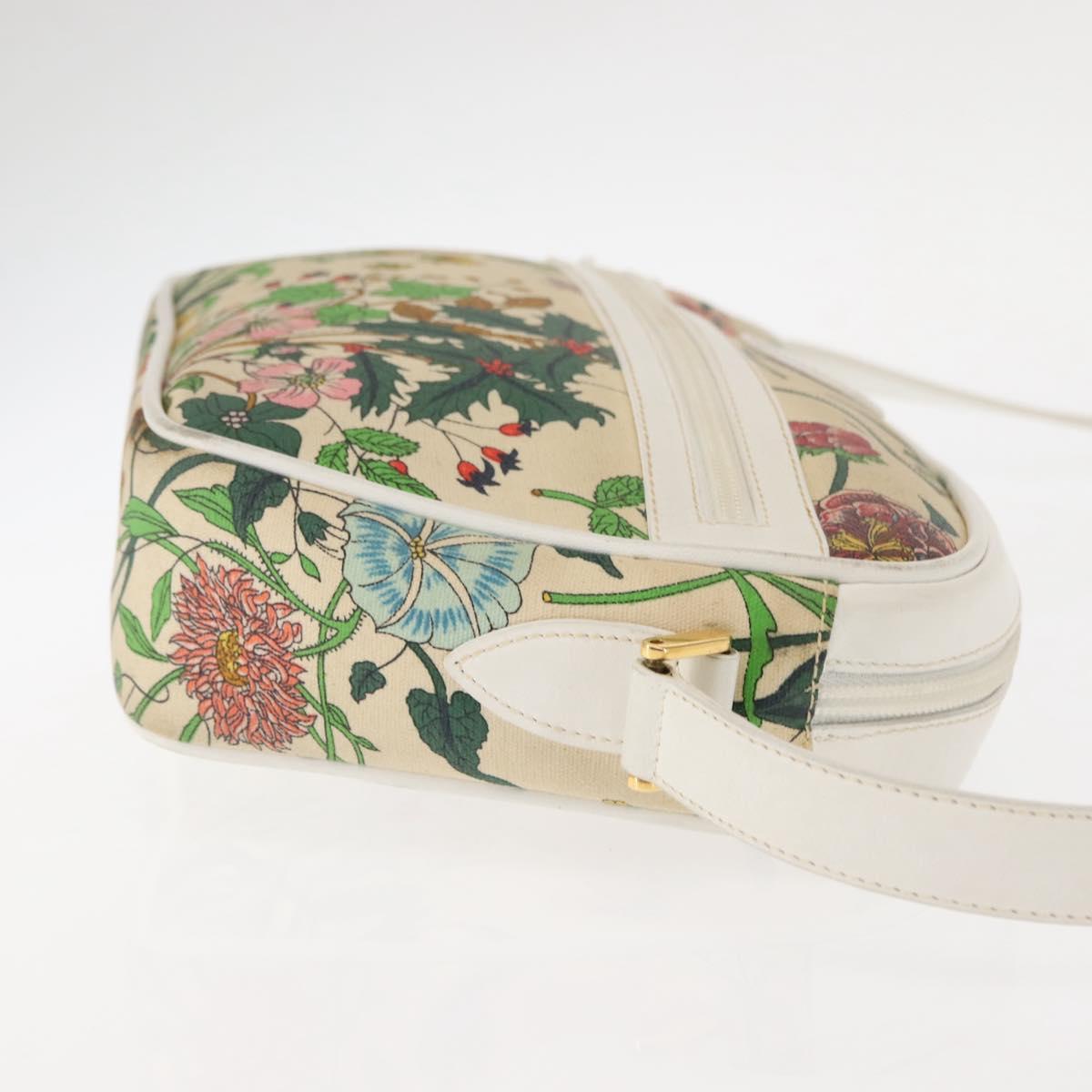 GUCCI Flora Shoulder Bag Canvas Beige Gold 001 093 1050 Auth BA6750