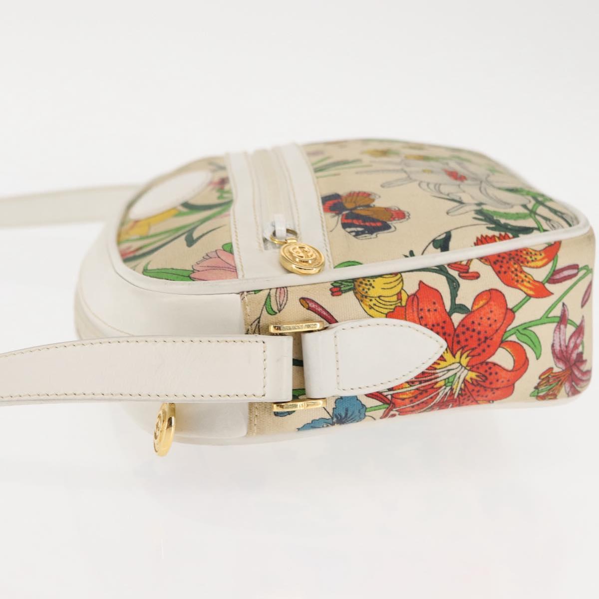 GUCCI Flora Shoulder Bag Canvas Beige Gold 001 093 1050 Auth BA6750