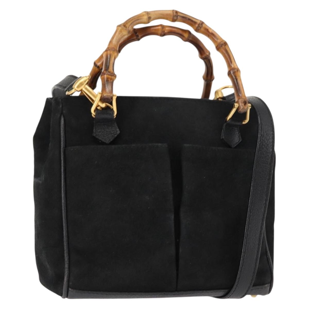 GUCCI Bamboo Hand Bag Suede 2way Black Auth BA6752