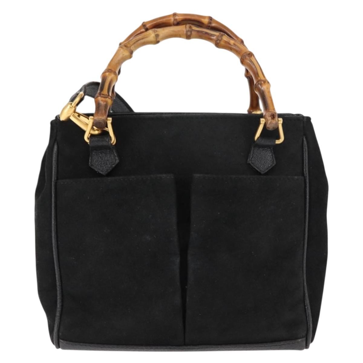 GUCCI Bamboo Hand Bag Suede 2way Black Auth BA6752
