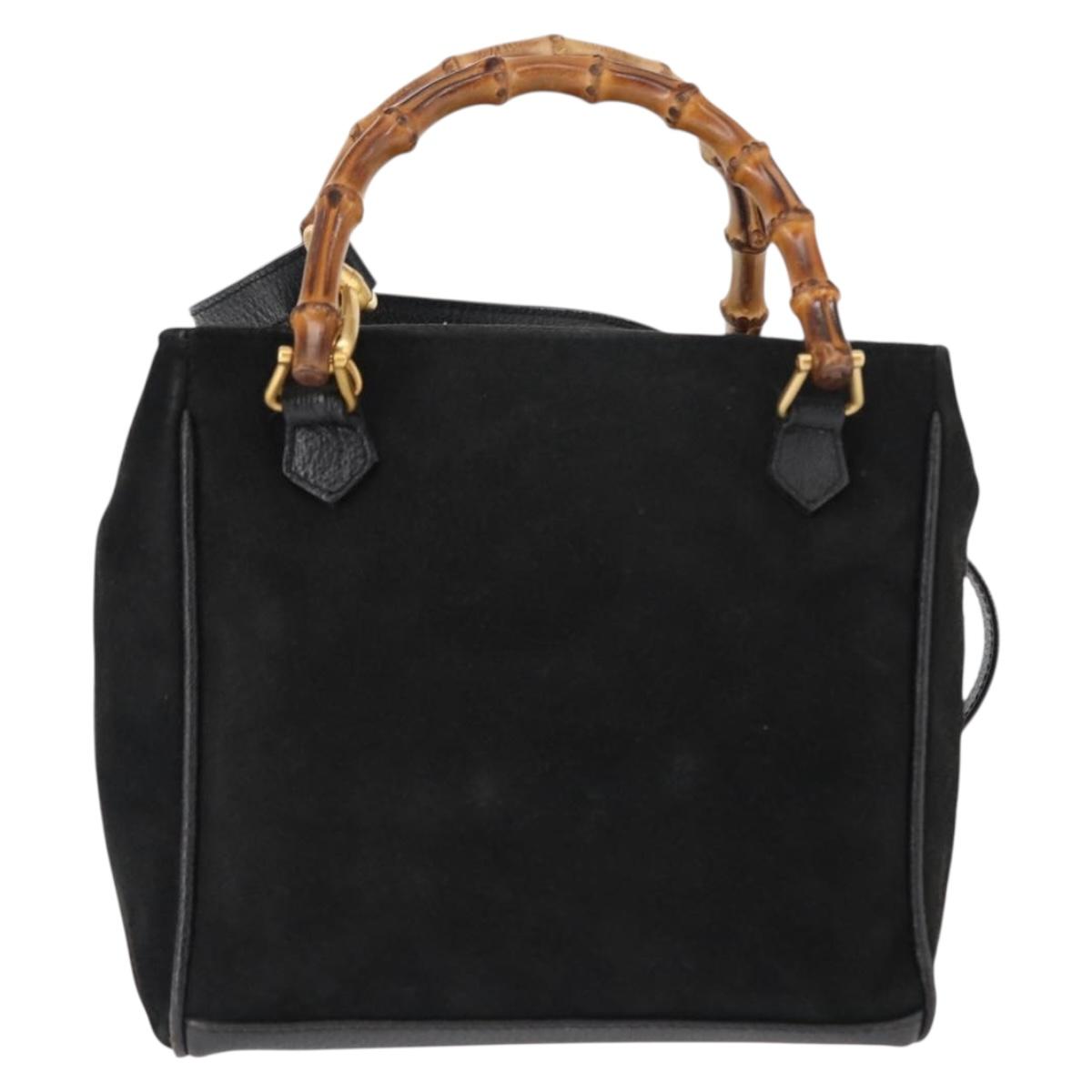 GUCCI Bamboo Hand Bag Suede 2way Black Auth BA6752