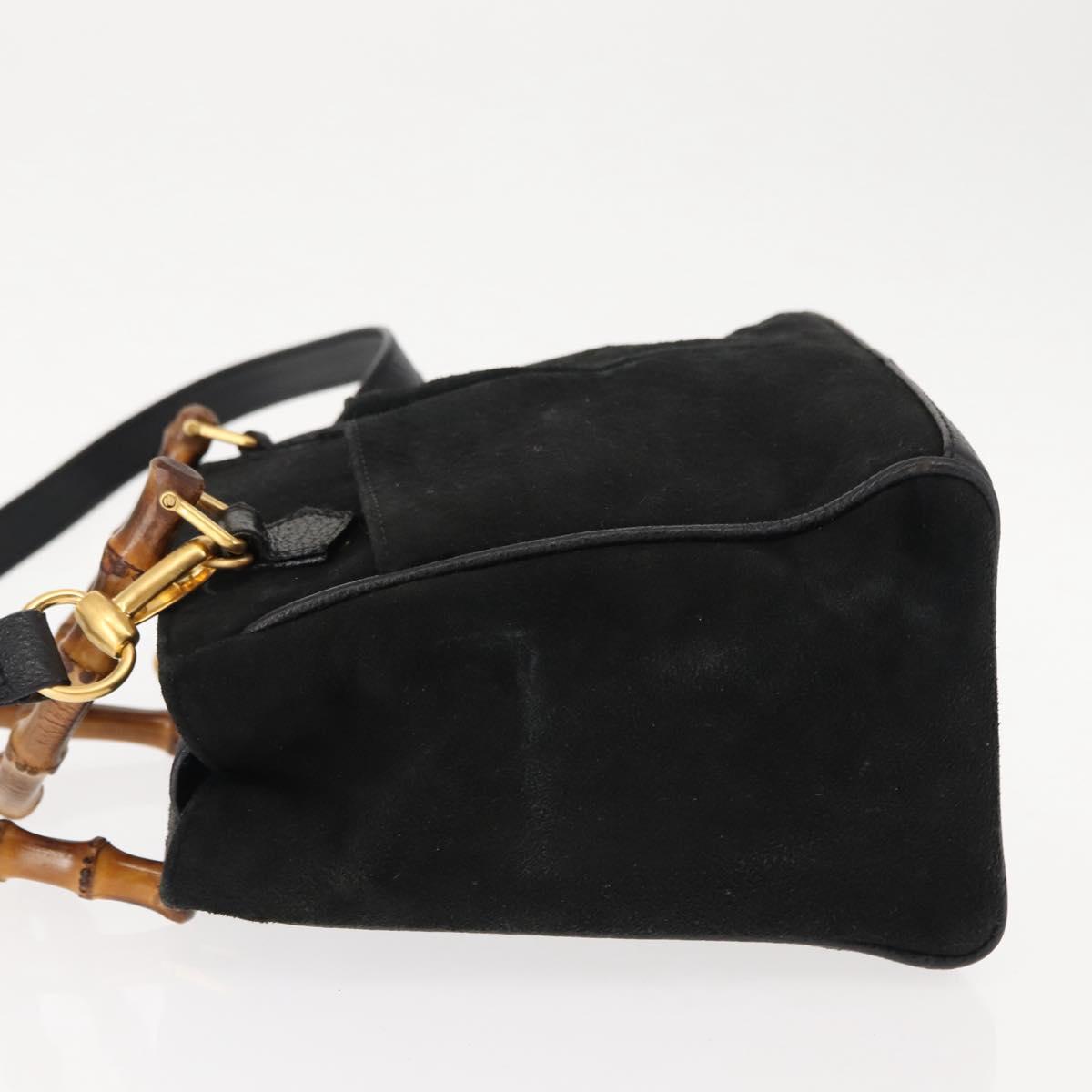 GUCCI Bamboo Hand Bag Suede 2way Black Auth BA6752