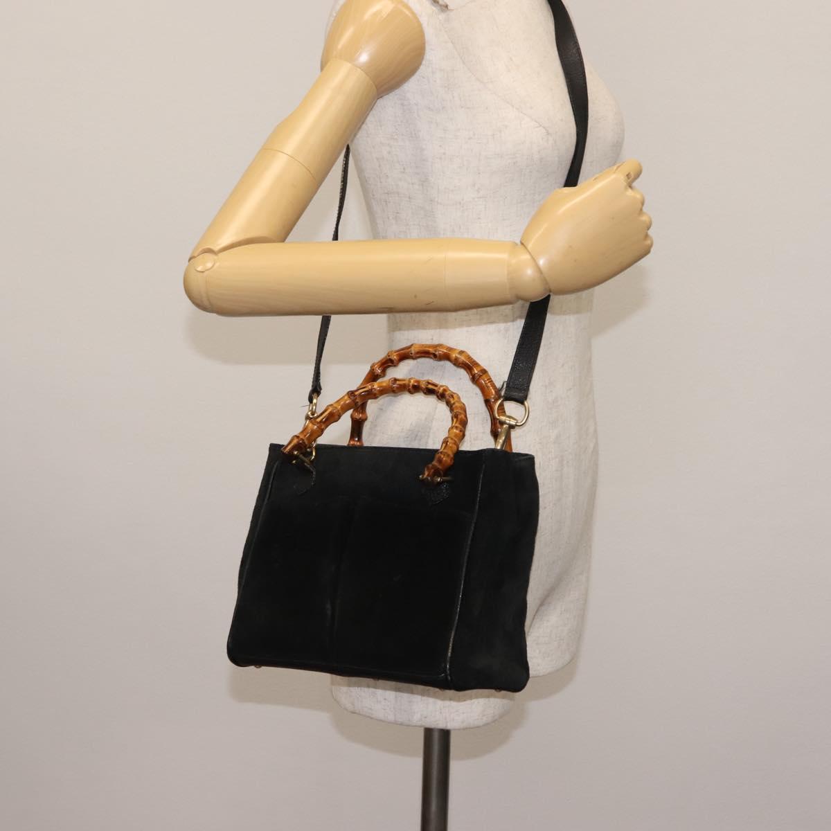 GUCCI Bamboo Hand Bag Suede 2way Black Auth BA6753