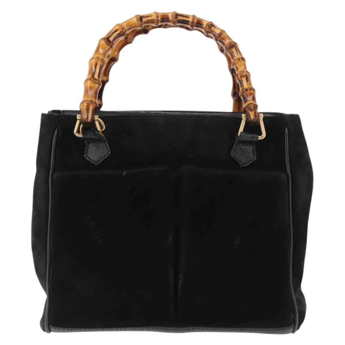 GUCCI Bamboo Hand Bag Suede 2way Black Auth BA6753