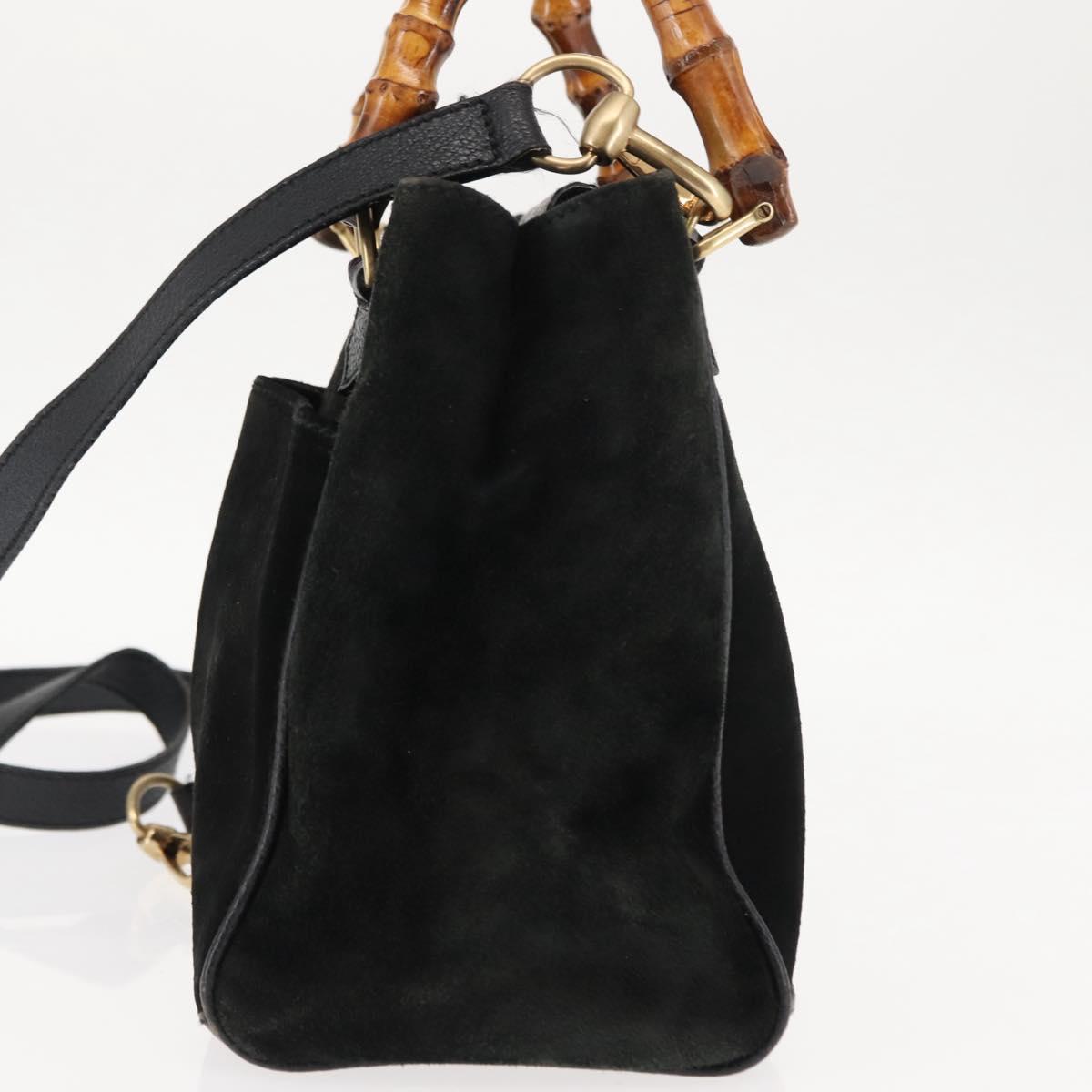 GUCCI Bamboo Hand Bag Suede 2way Black Auth BA6753