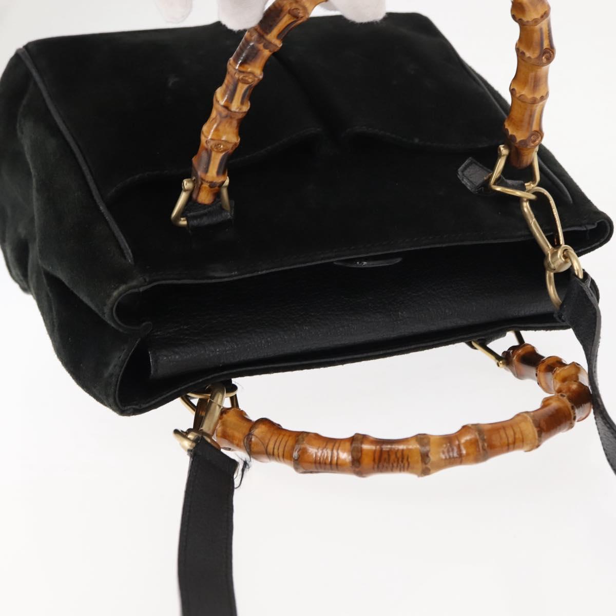 GUCCI Bamboo Hand Bag Suede 2way Black Auth BA6753