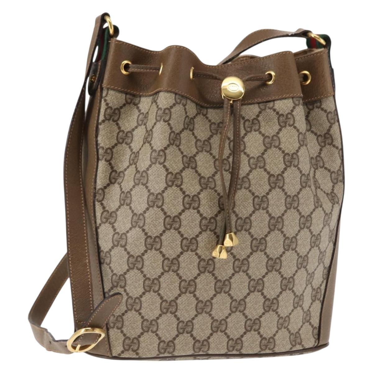 GUCCI GG Canvas Web Sherry Line Shoulder Bag PVC Leather Beige Green Auth BA6757