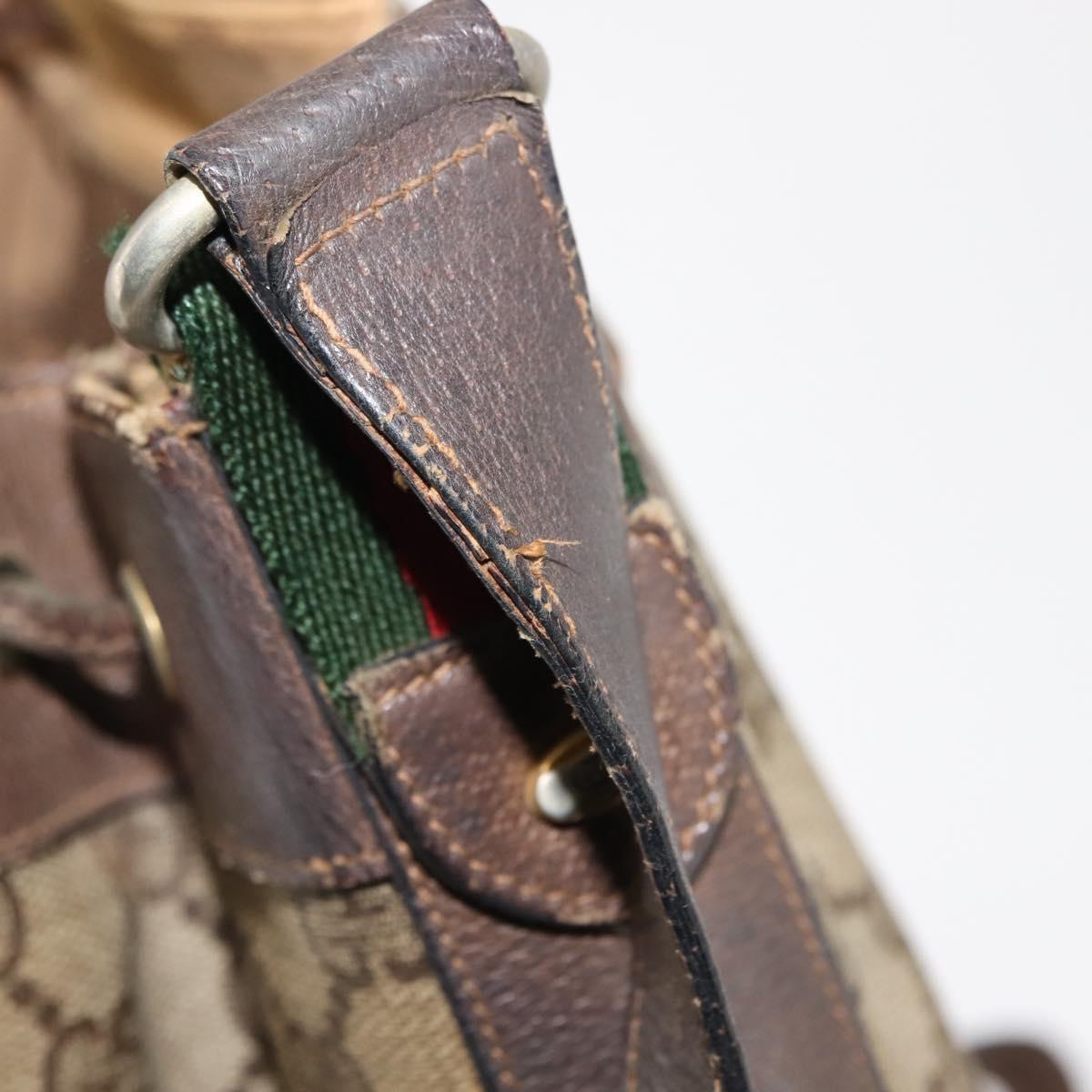 GUCCI GG Canvas Web Sherry Line Shoulder Bag PVC Leather Beige Green Auth BA6758