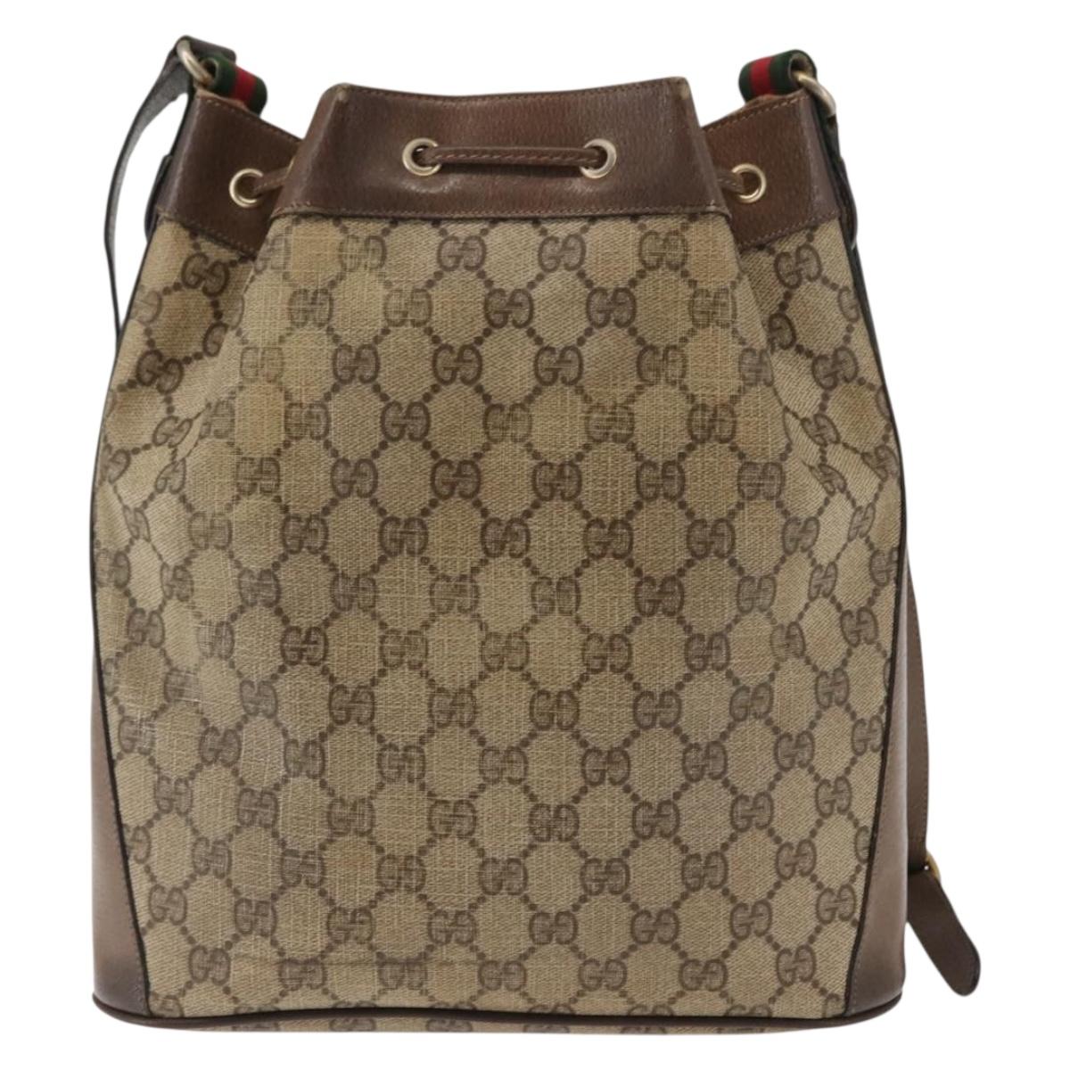 GUCCI GG Canvas Web Sherry Line Shoulder Bag PVC Leather Beige Green Auth BA6758