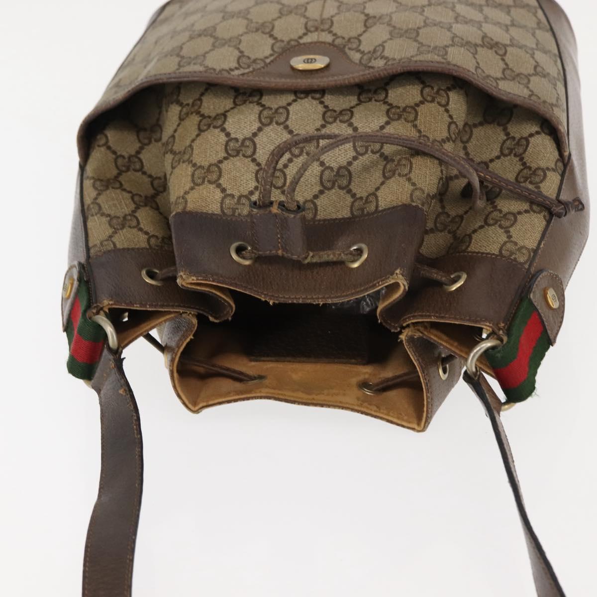 GUCCI GG Canvas Web Sherry Line Shoulder Bag PVC Leather Beige Green Auth BA6758