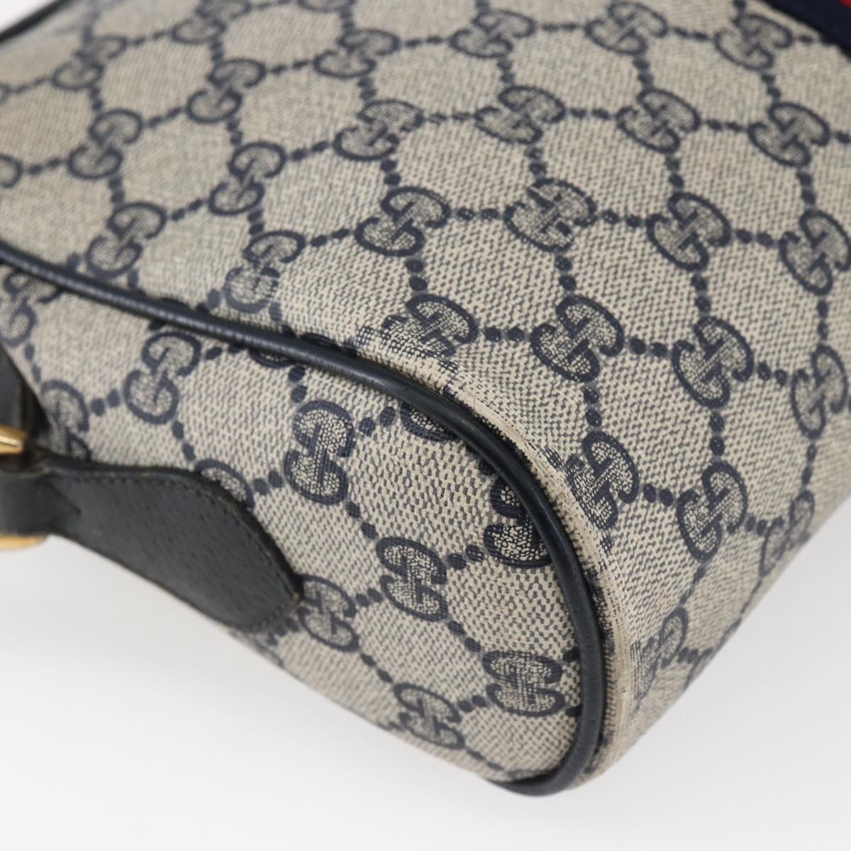 GUCCI GG Canvas Sherry Line Shoulder Bag PVC Leather Navy Red Auth BA6760