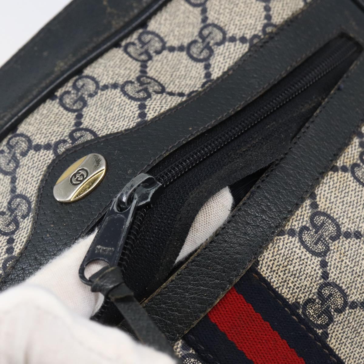 GUCCI GG Canvas Sherry Line Shoulder Bag PVC Leather Navy Red Auth BA6760