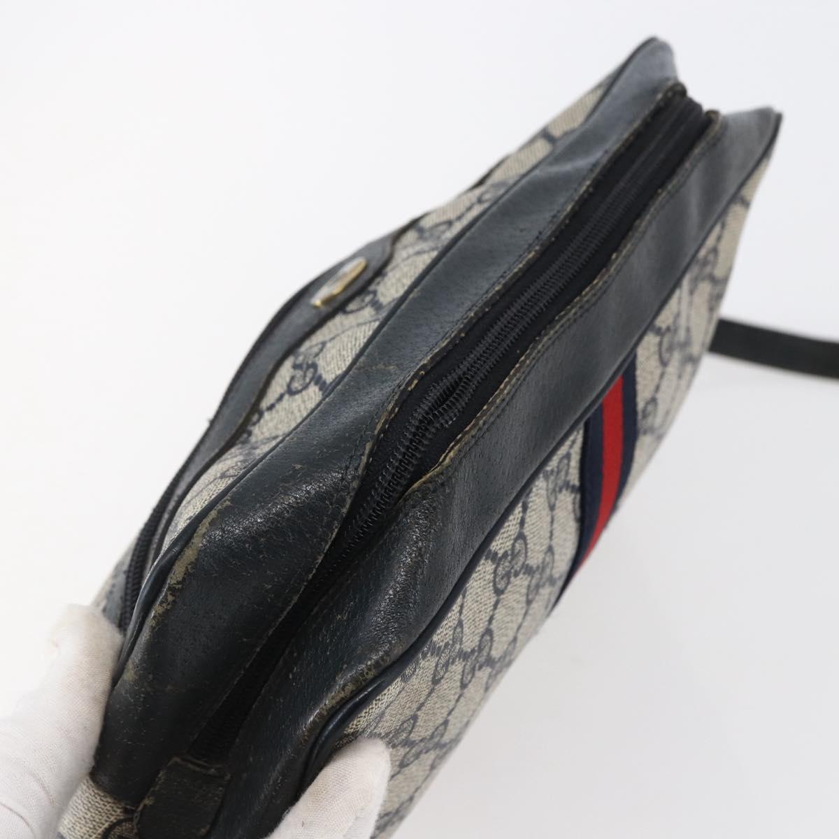 GUCCI GG Canvas Sherry Line Shoulder Bag PVC Leather Navy Red Auth BA6760