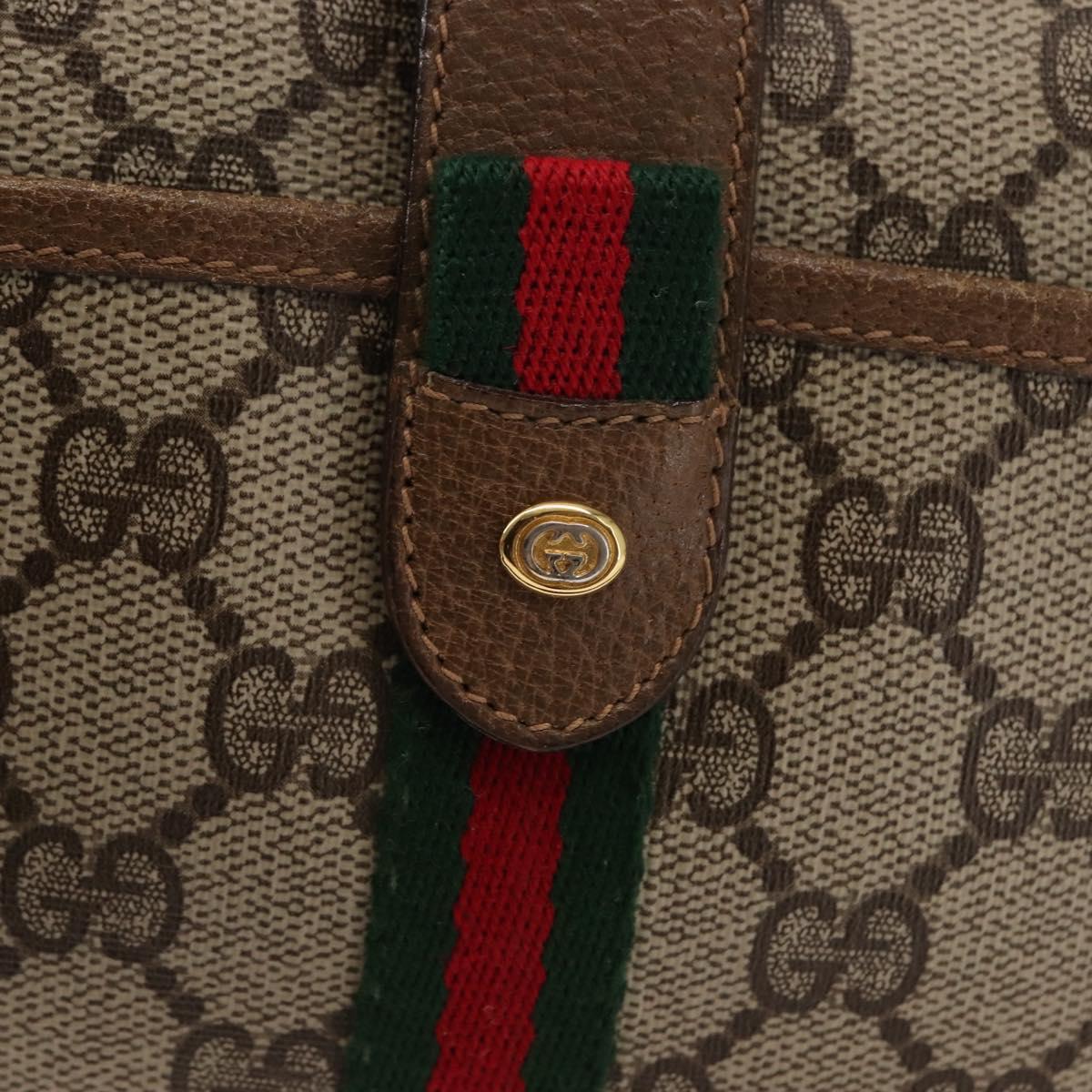 GUCCI GG Canvas Web Sherry Line Shoulder Bag PVC Leather Beige Green Auth BA6764