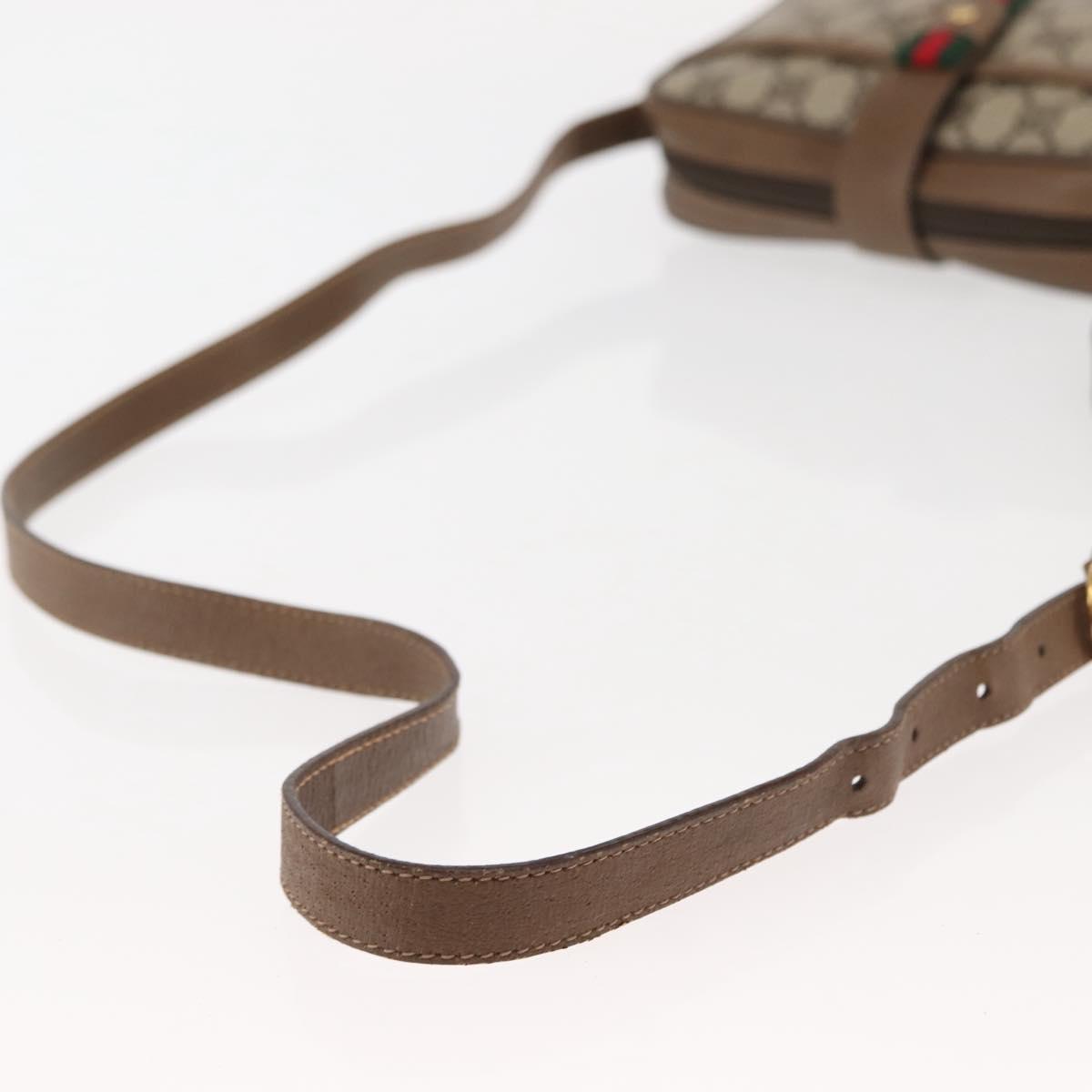 GUCCI GG Canvas Web Sherry Line Shoulder Bag PVC Leather Beige Green Auth BA6764