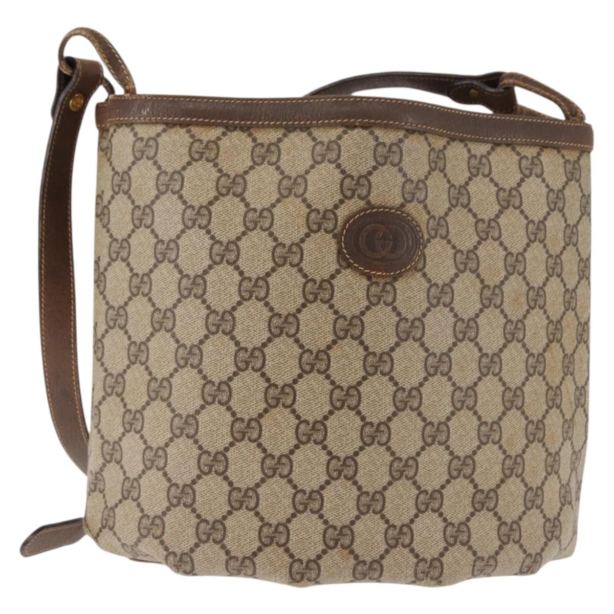 GUCCI GG Supreme Shoulder Bag PVC Leather Beige Auth BA6765