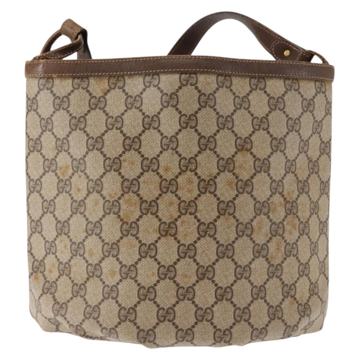 GUCCI GG Supreme Shoulder Bag PVC Leather Beige Auth BA6765