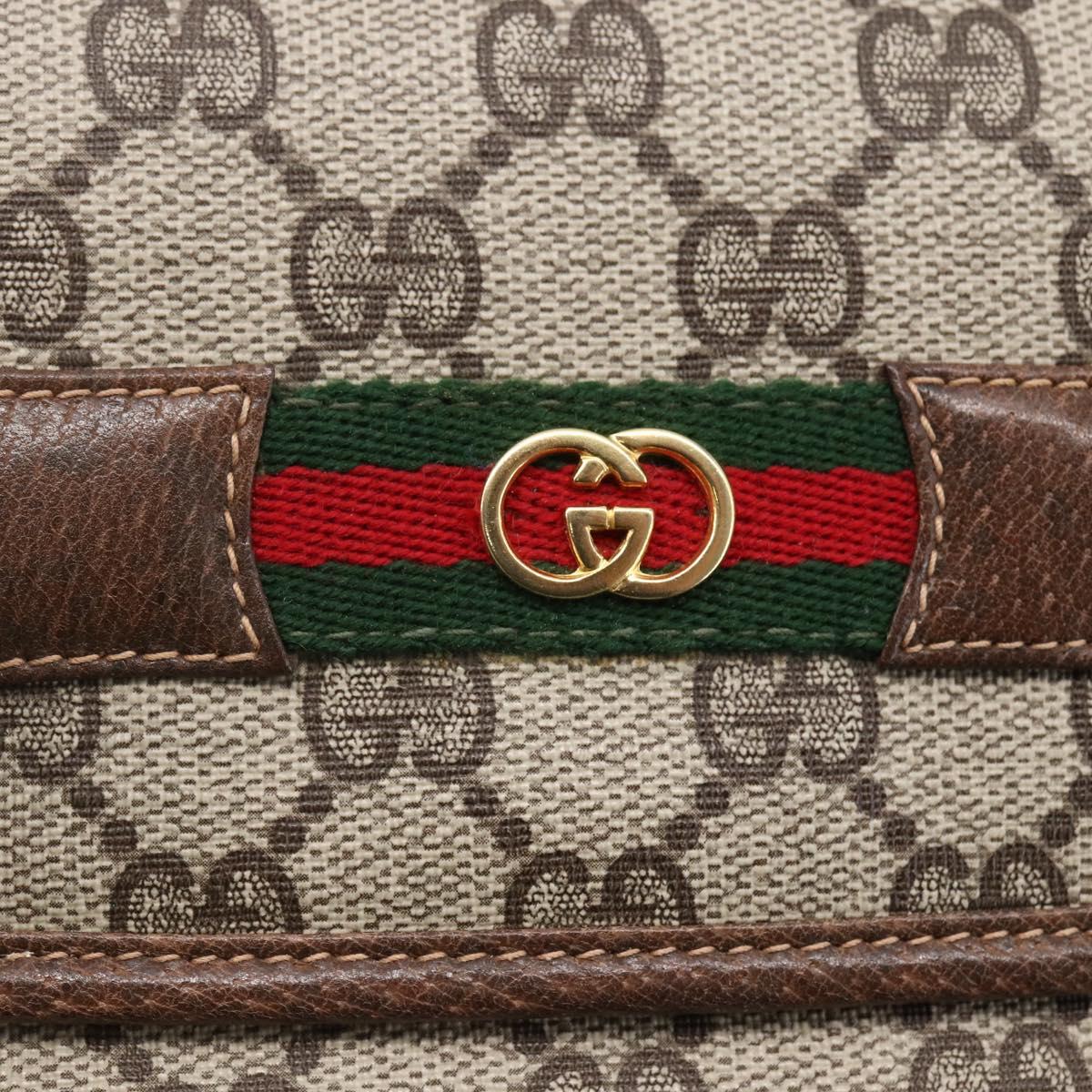 GUCCI GG Canvas Web Sherry Line Shoulder Bag PVC Leather Beige Green Auth BA6766
