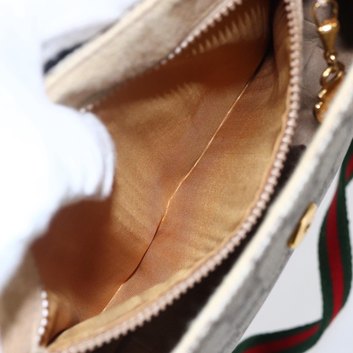 GUCCI GG Canvas Web Sherry Line Shoulder Bag PVC Leather Beige Green Auth BA6766