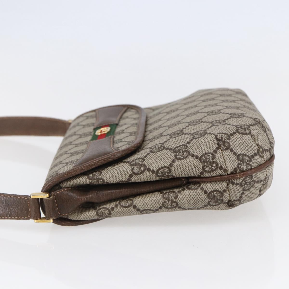 GUCCI GG Canvas Web Sherry Line Shoulder Bag PVC Leather Beige Green Auth BA6766