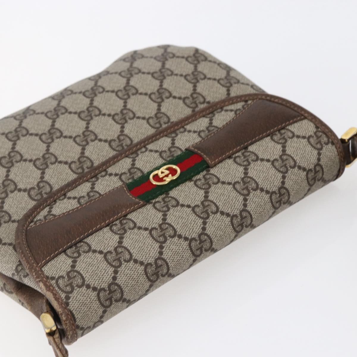 GUCCI GG Canvas Web Sherry Line Shoulder Bag PVC Leather Beige Green Auth BA6766