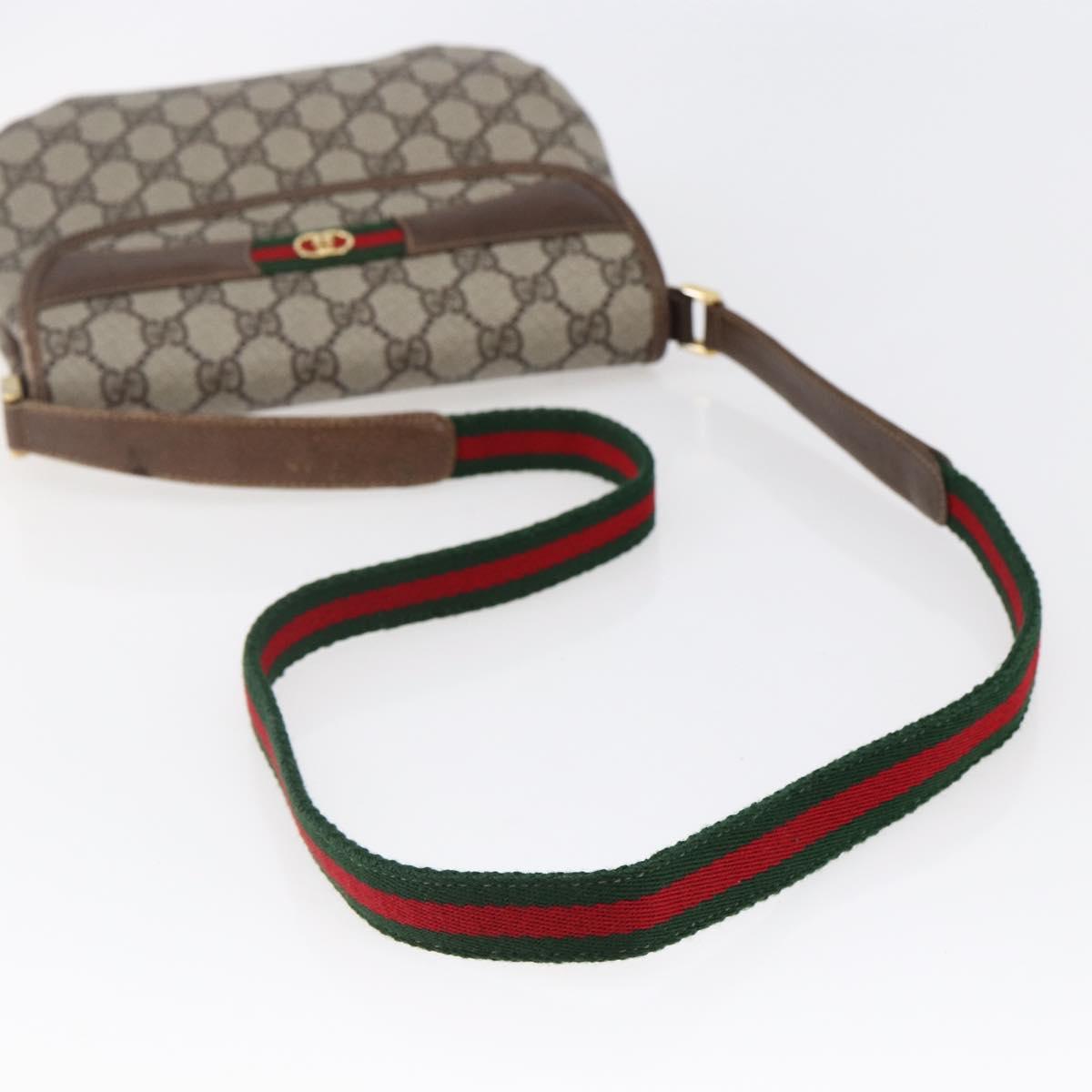 GUCCI GG Canvas Web Sherry Line Shoulder Bag PVC Leather Beige Green Auth BA6766