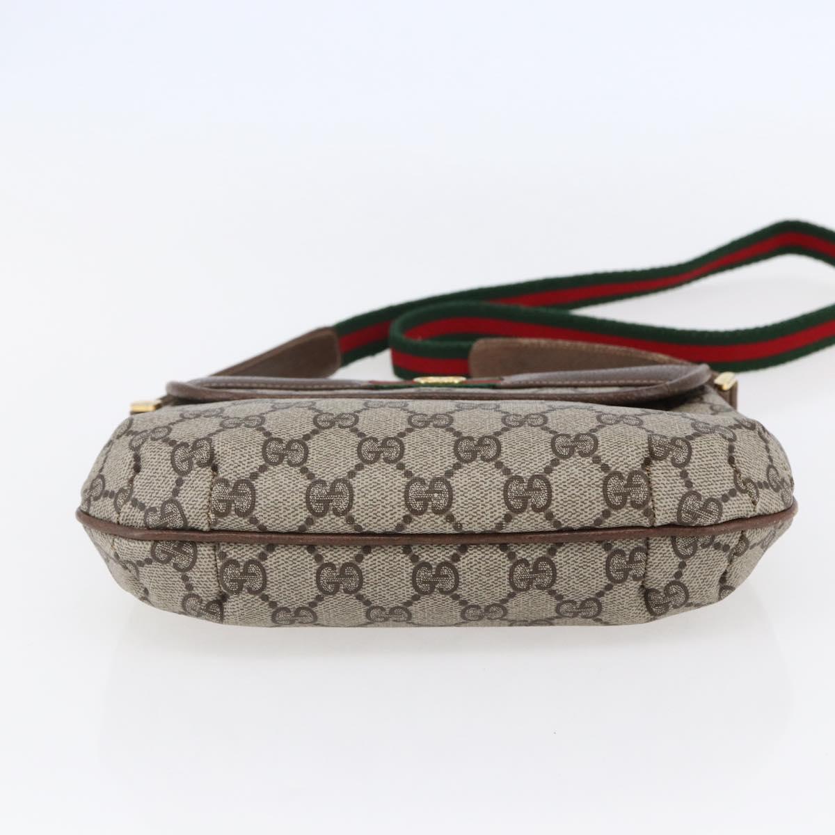 GUCCI GG Canvas Web Sherry Line Shoulder Bag PVC Leather Beige Green Auth BA6766