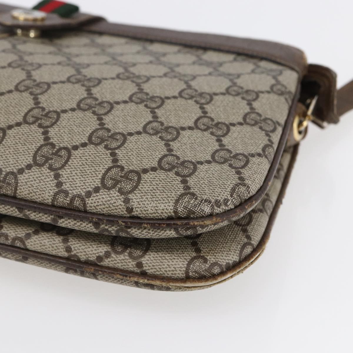 GUCCI GG Canvas Web Sherry Line Shoulder Bag PVC Leather Beige Green Auth BA6767