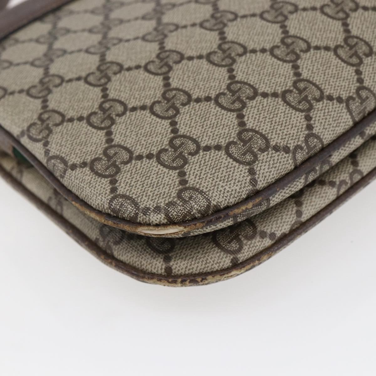 GUCCI GG Canvas Web Sherry Line Shoulder Bag PVC Leather Beige Green Auth BA6767