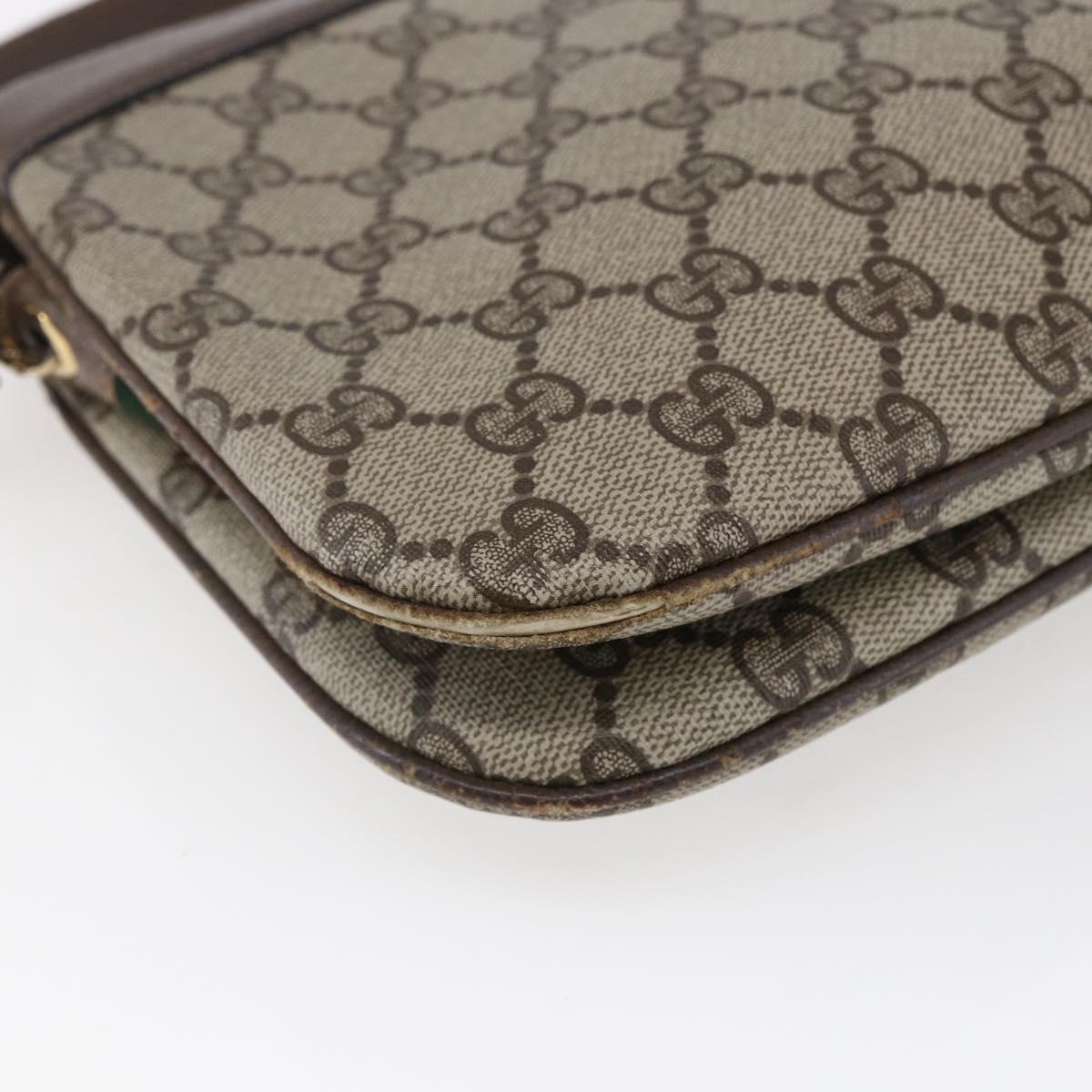 GUCCI GG Canvas Web Sherry Line Shoulder Bag PVC Leather Beige Green Auth BA6767