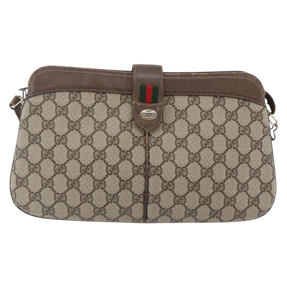 GUCCI GG Canvas Web Sherry Line Shoulder Bag PVC Leather Beige Green Auth BA6767