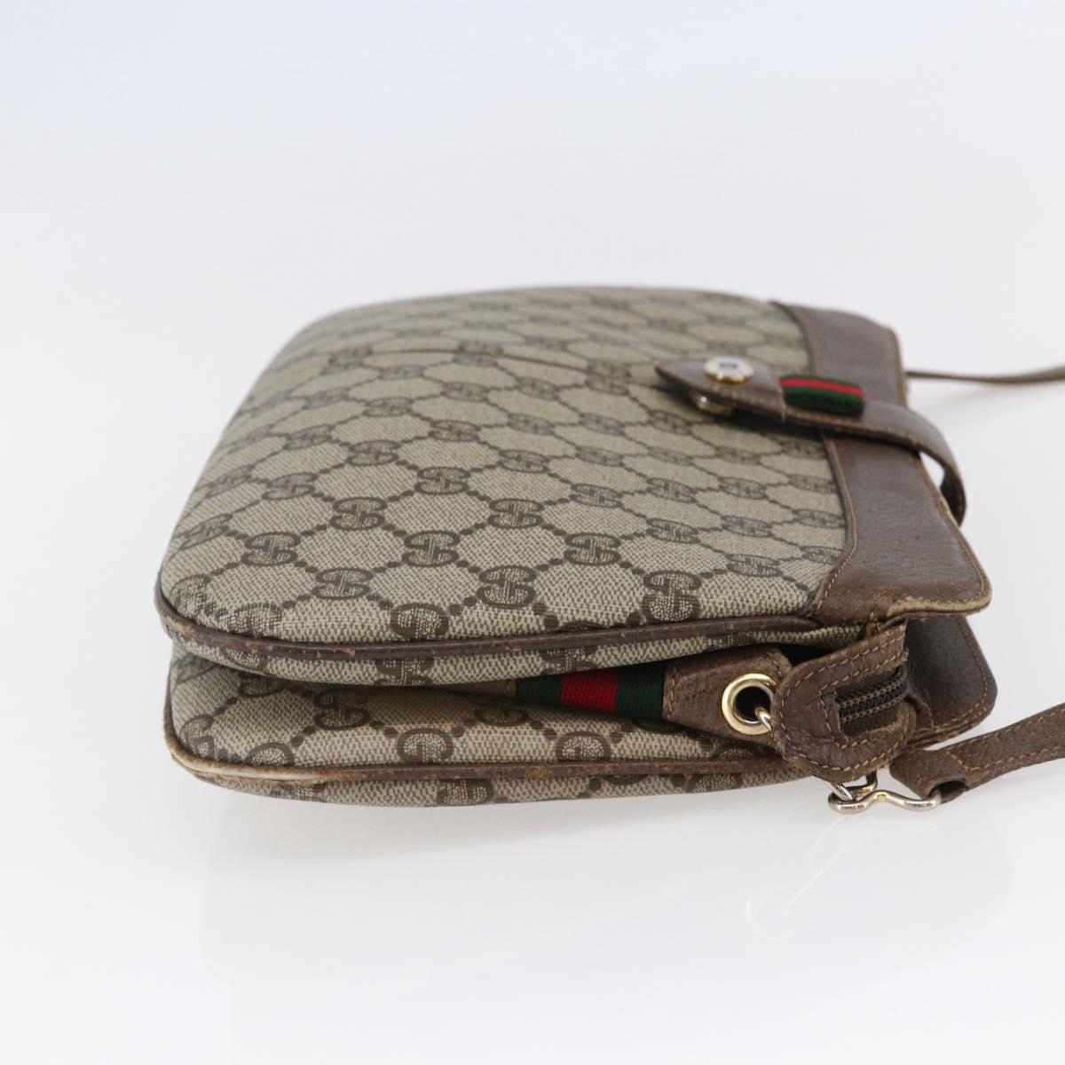 GUCCI GG Canvas Web Sherry Line Shoulder Bag PVC Leather Beige Green Auth BA6767