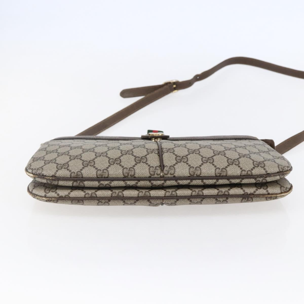 GUCCI GG Canvas Web Sherry Line Shoulder Bag PVC Leather Beige Green Auth BA6767