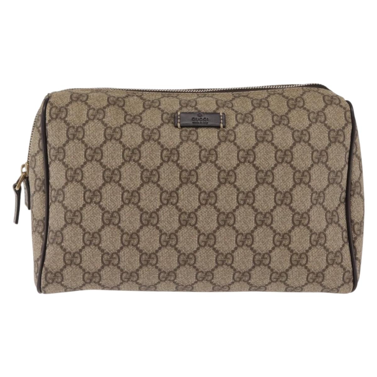 GUCCI GG Supreme Clutch Bag PVC Leather Beige Auth BA6768