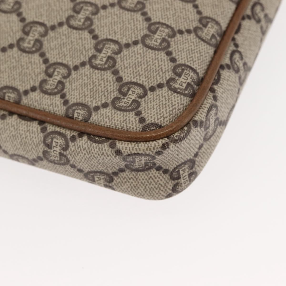 GUCCI GG PLUS Canvas Clutch Bag PVC Leather Beige Auth BA6769
