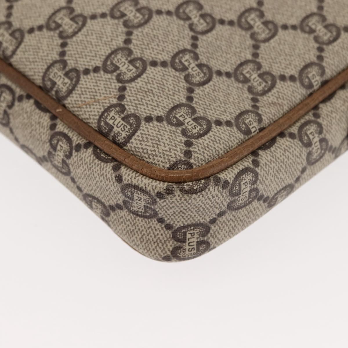 GUCCI GG PLUS Canvas Clutch Bag PVC Leather Beige Auth BA6769