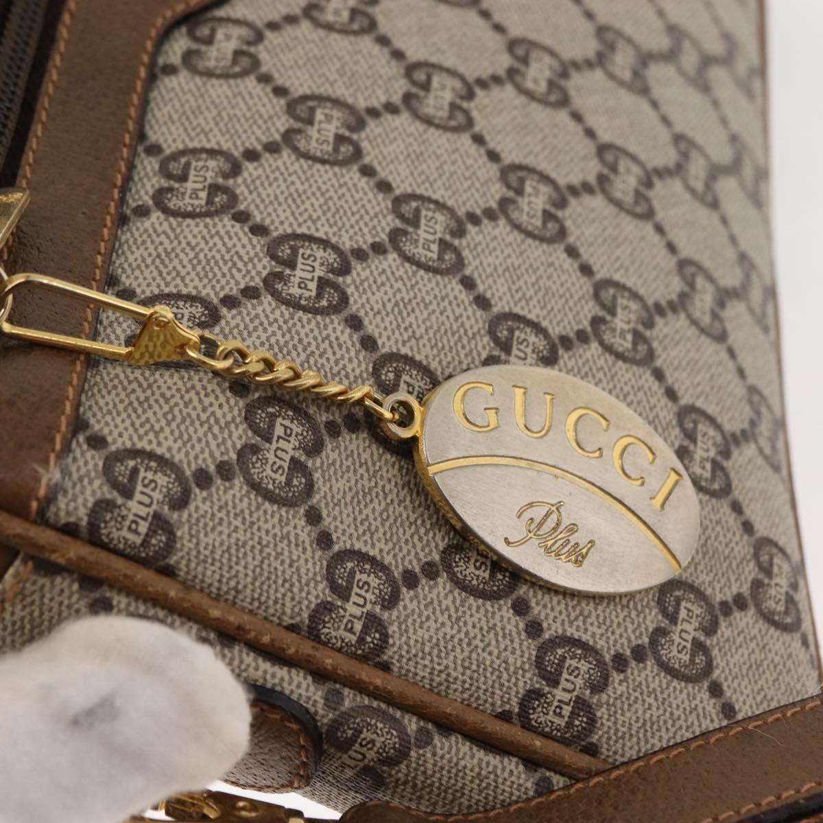 GUCCI GG PLUS Canvas Clutch Bag PVC Leather Beige Auth BA6769