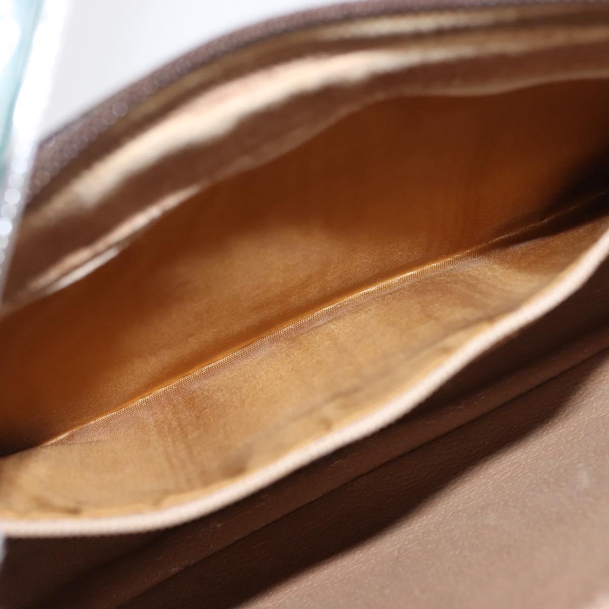 GUCCI GG PLUS Canvas Clutch Bag PVC Leather Beige Auth BA6769