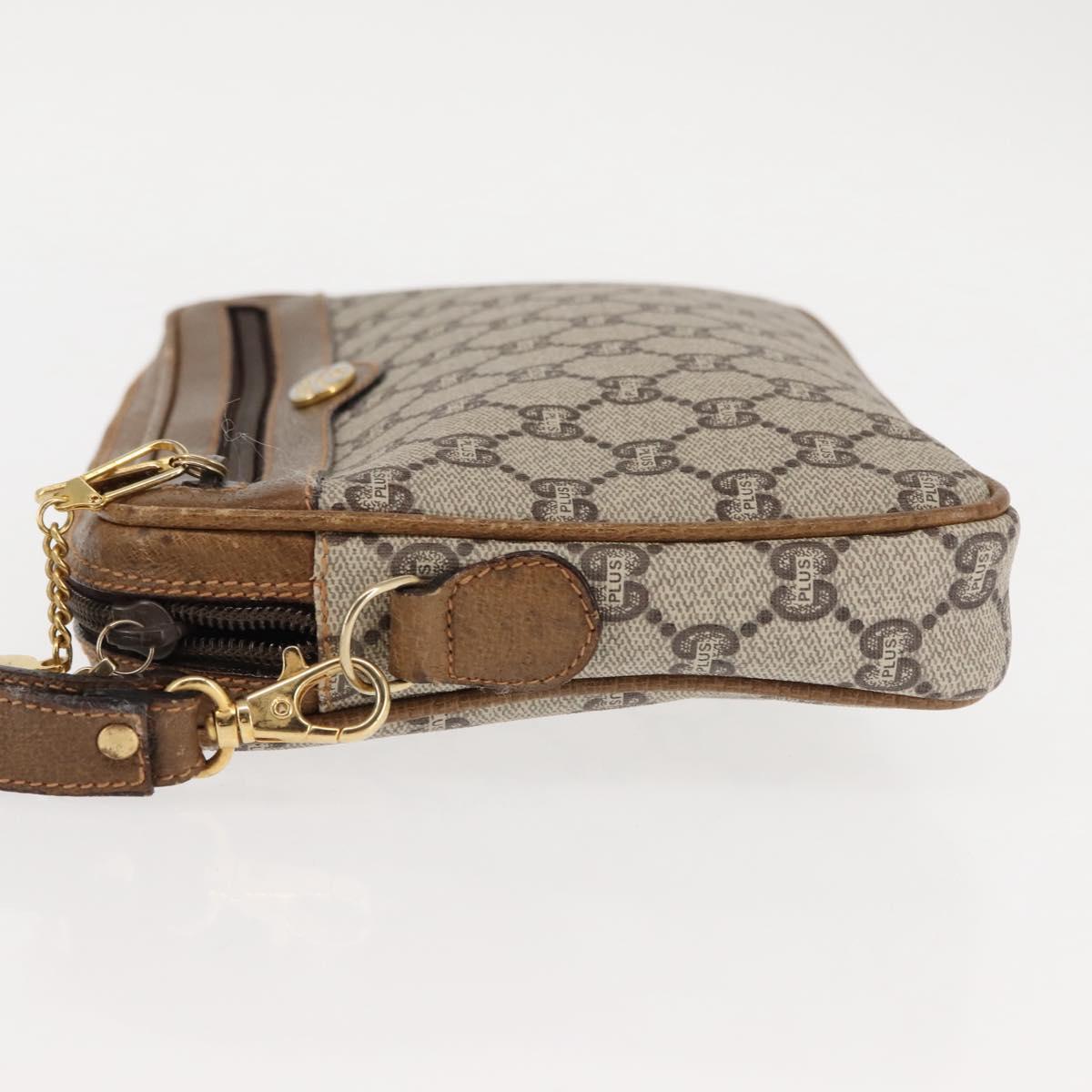 GUCCI GG PLUS Canvas Clutch Bag PVC Leather Beige Auth BA6769