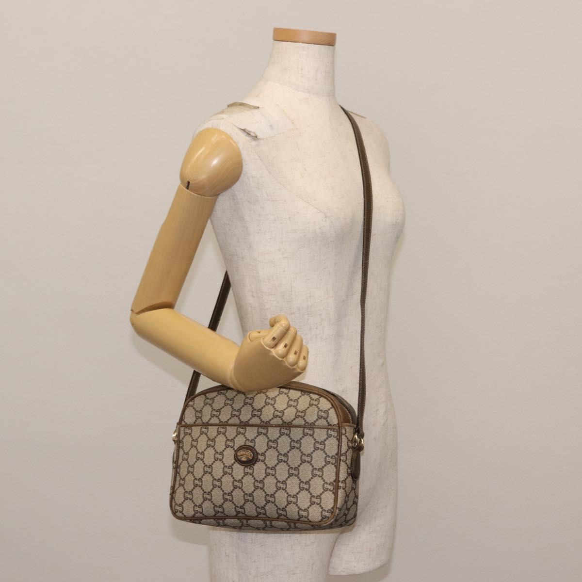 GUCCI GG PLUS Canvas Shoulder Bag PVC Leather Beige Auth BA6771