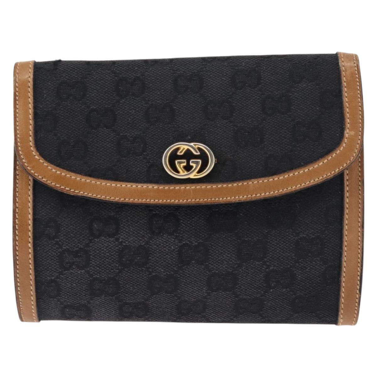GUCCI GG Canvas Shoulder Bag Canvas Black Brown Auth BA6774