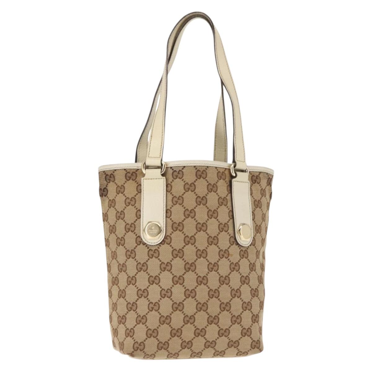GUCCI GG Canvas Tote Bag Beige Gold 153361 Auth BA6778