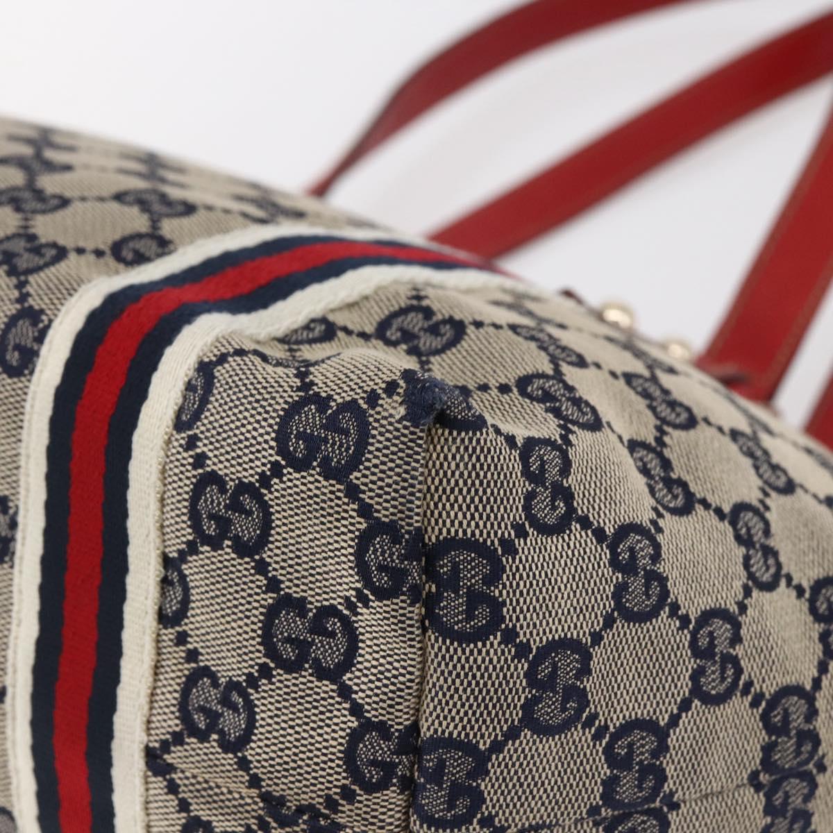GUCCI GG Canvas Tote Bag Navy Gold 137396 Auth BA6779