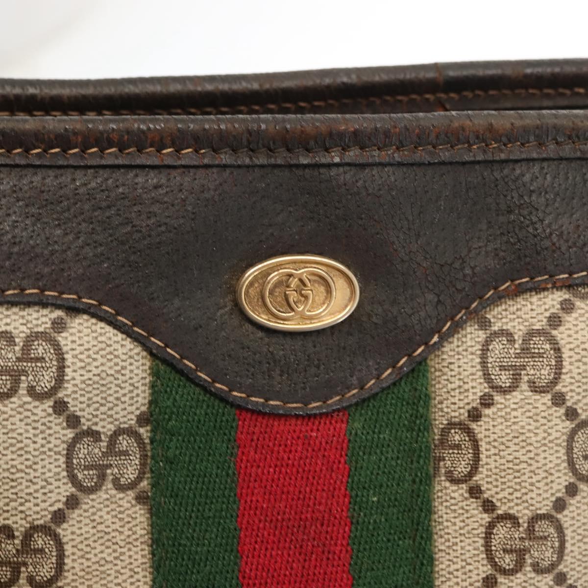 GUCCI GG Supreme Web Sherry Line Hand Bag PVC Beige Gold Auth BA6782