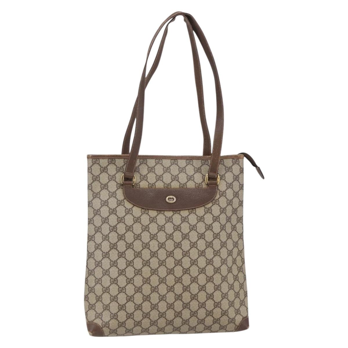 GUCCI GG Supreme Hand Bag PVC Beige Gold 156 02 905 Auth BA6783