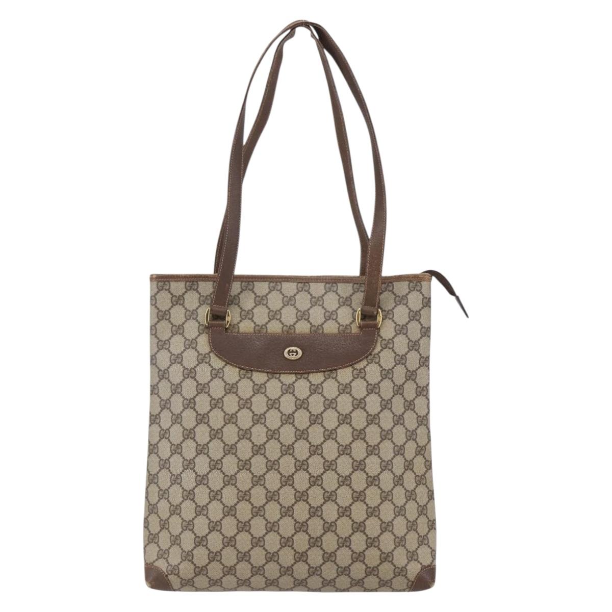 GUCCI GG Supreme Hand Bag PVC Beige Gold 156 02 905 Auth BA6783