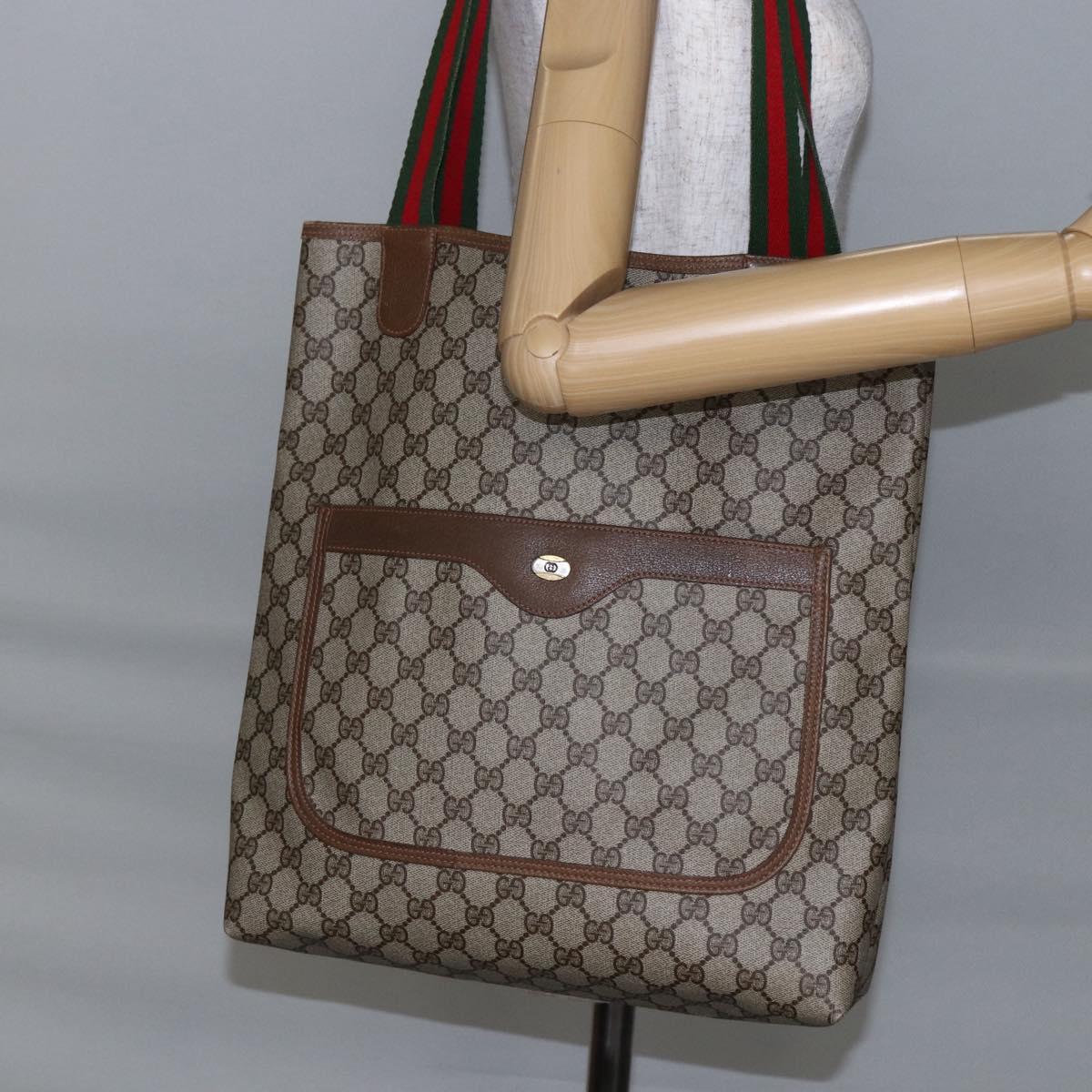 GUCCI GG Supreme Web Sherry Line Hand Bag PVC Beige Gold 39 02 003 Auth BA6784