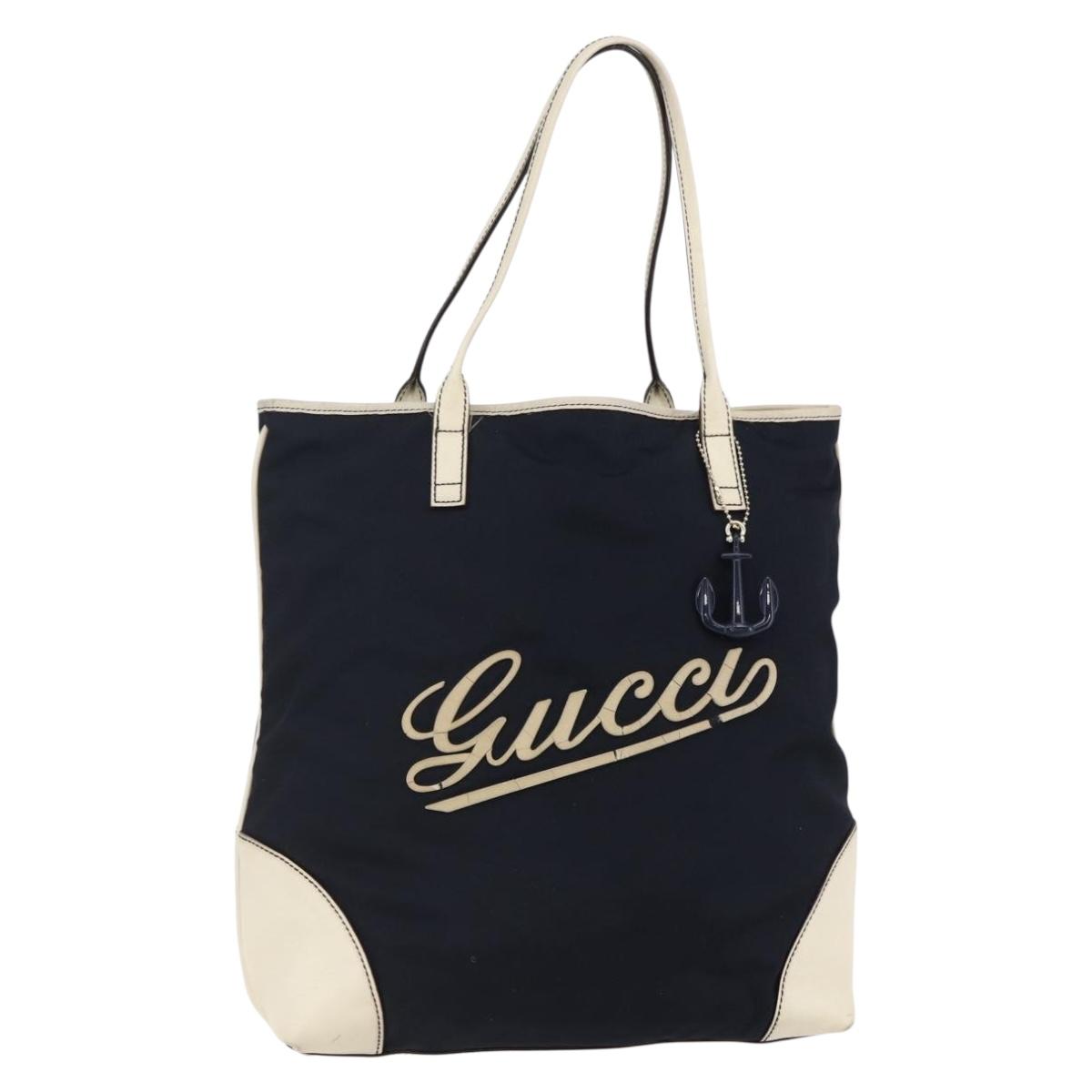 GUCCI Tote Bag Nylon Leather Navy 170008 Auth BA6786