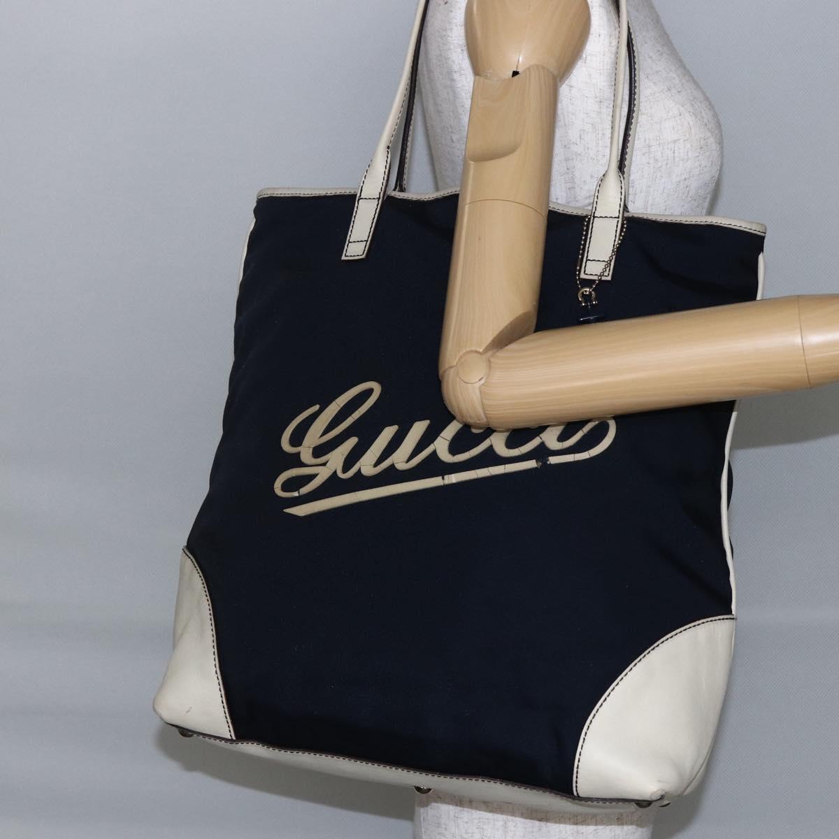 GUCCI Tote Bag Nylon Leather Navy 170008 Auth BA6786